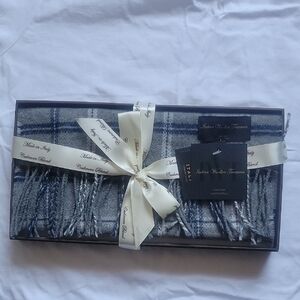 Blue and Gray Plaid Cashmere Blend Scarf